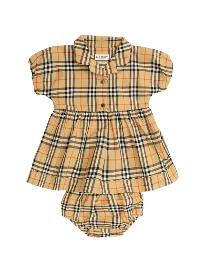 Abito marrone con check per neonata