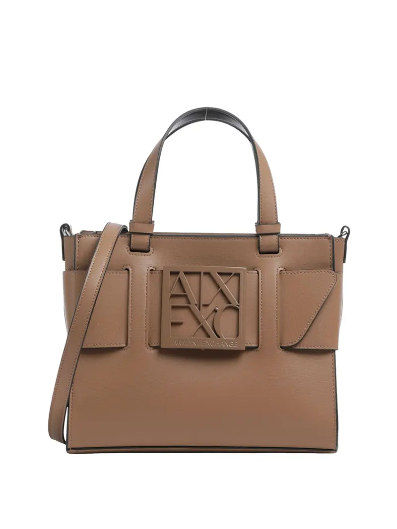 Armani Exchange Borsa Shopper Logo Frontale Marrone