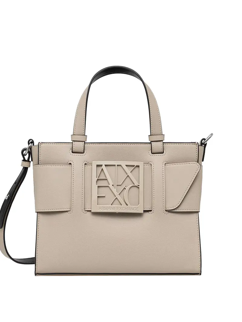Armani Exchange Borsa Shopper Logo Frontale Sabbia