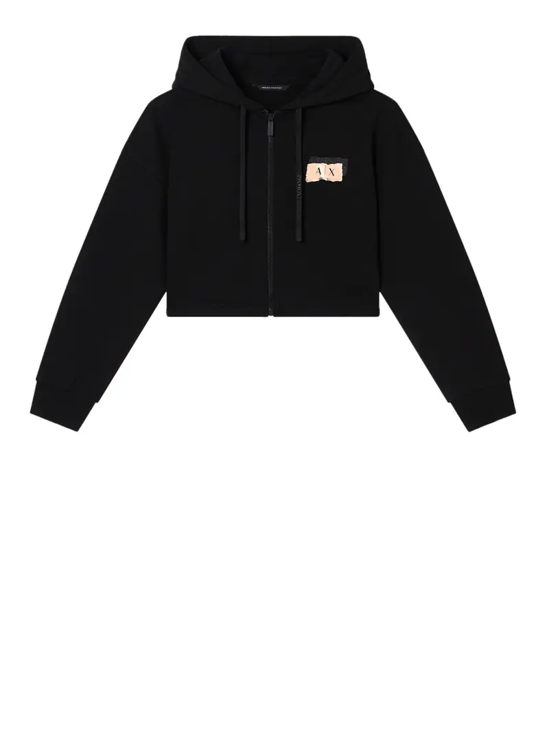 Armani Exchange Felpa Con Zip in French Terry di Cotone Nero