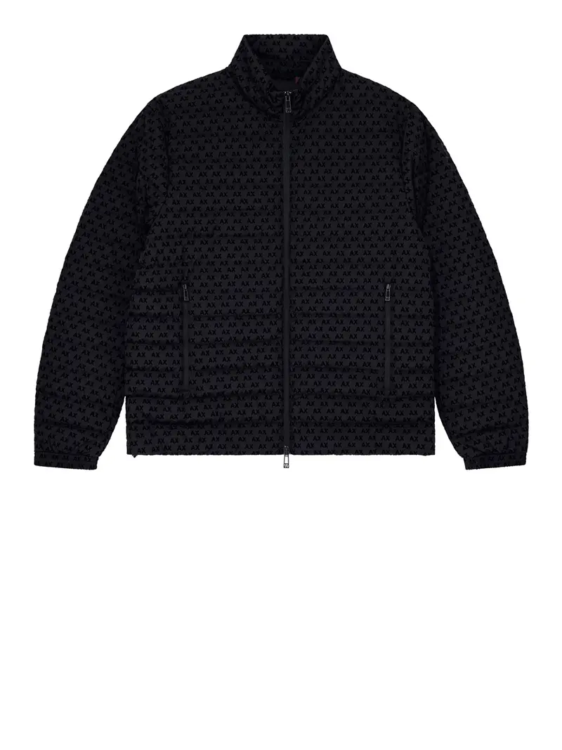 Armani Exchange Piumino Fullzip Con Collo Alto E Logo Floccato All Over - Nero