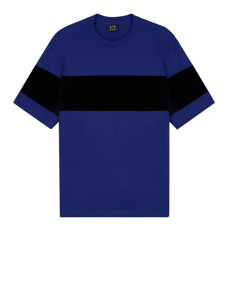 Armani Exchange T-Shirt Up For Party In Jersey Con Banda Orizzontale - Blu
