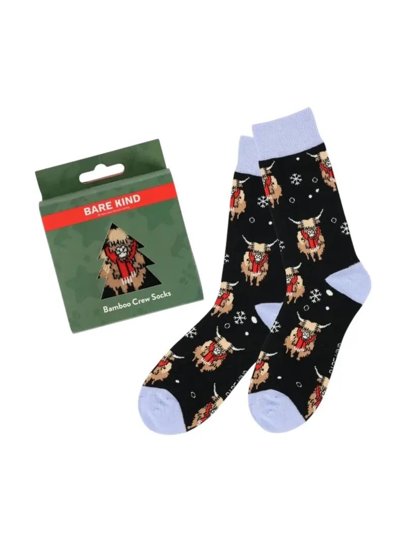 BARE KIND Calzini Unisex adulto  CHRISTMAS HIGHLAND COW NERO