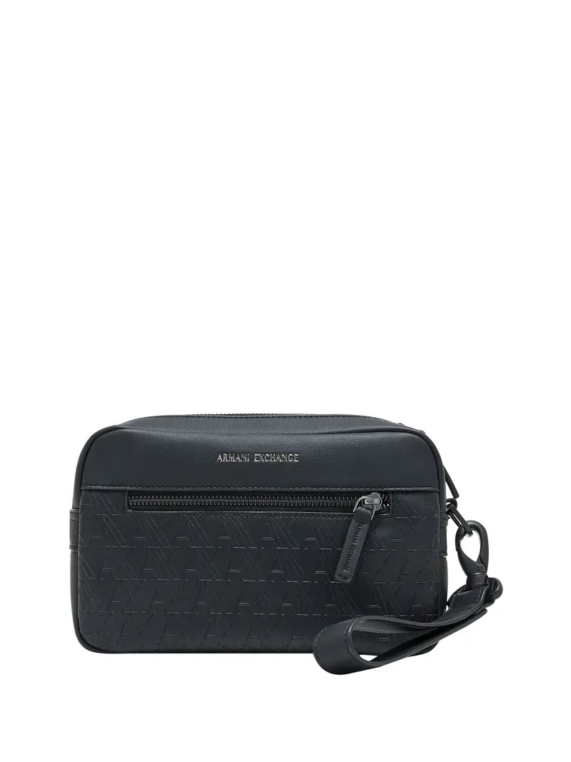 Beauty case Armani Exchange effetto pelle con logo in rilievo Nero