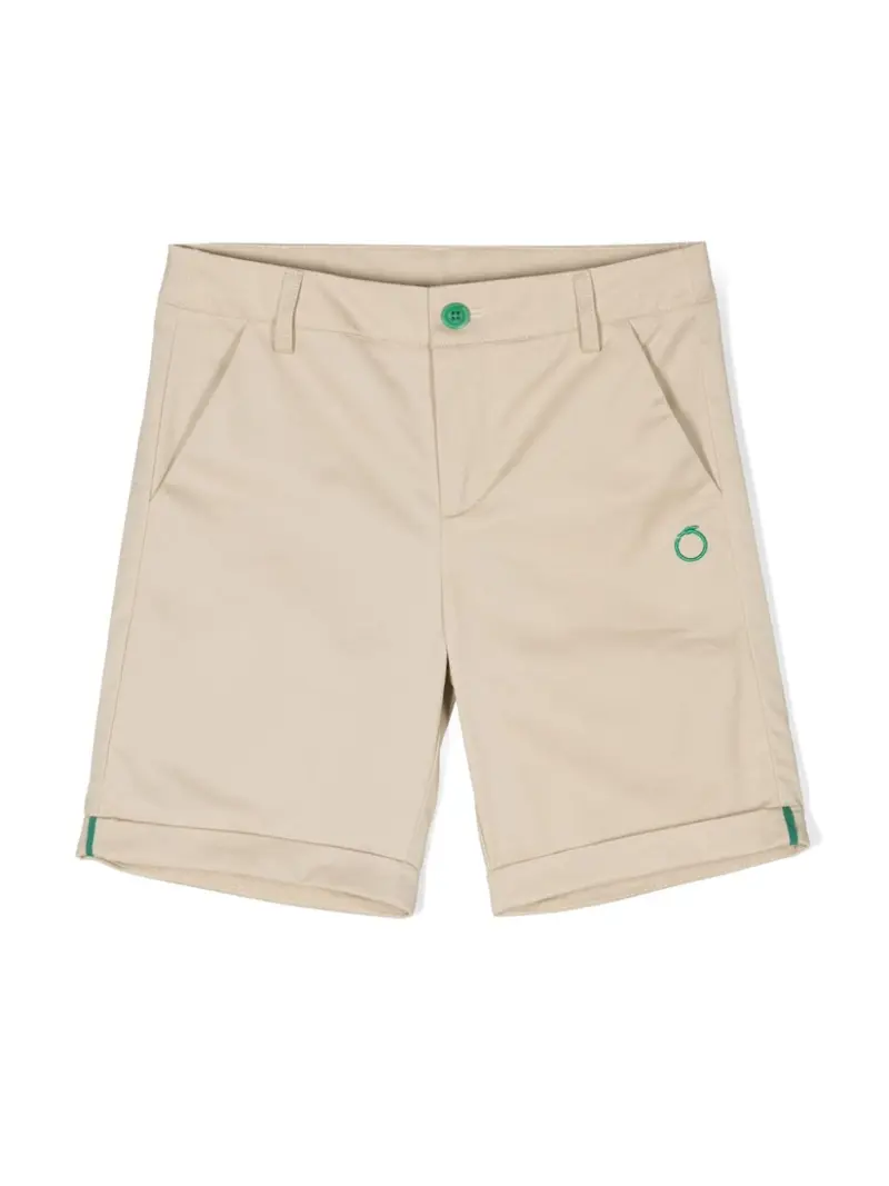 Bermuda beige per bambino con logo verde