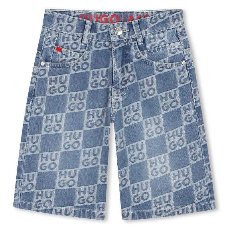 Bermuda in denim con monogramma