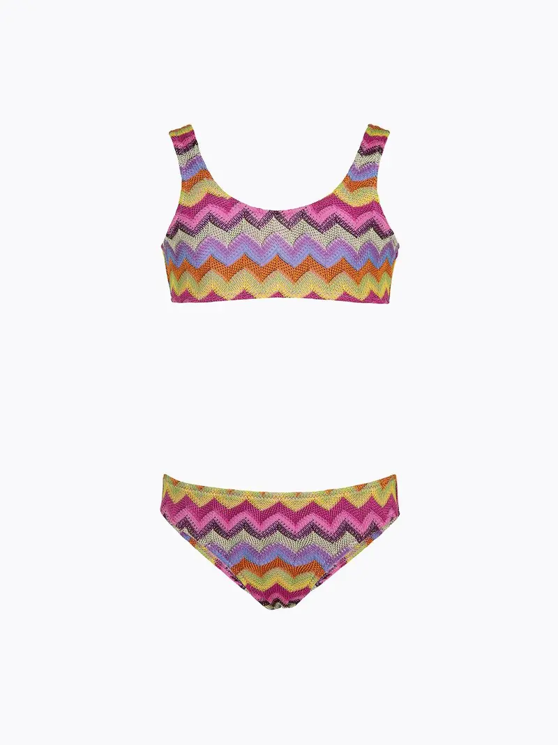 Bikini Bambina F**K Top con Slip Fisso Multicolor