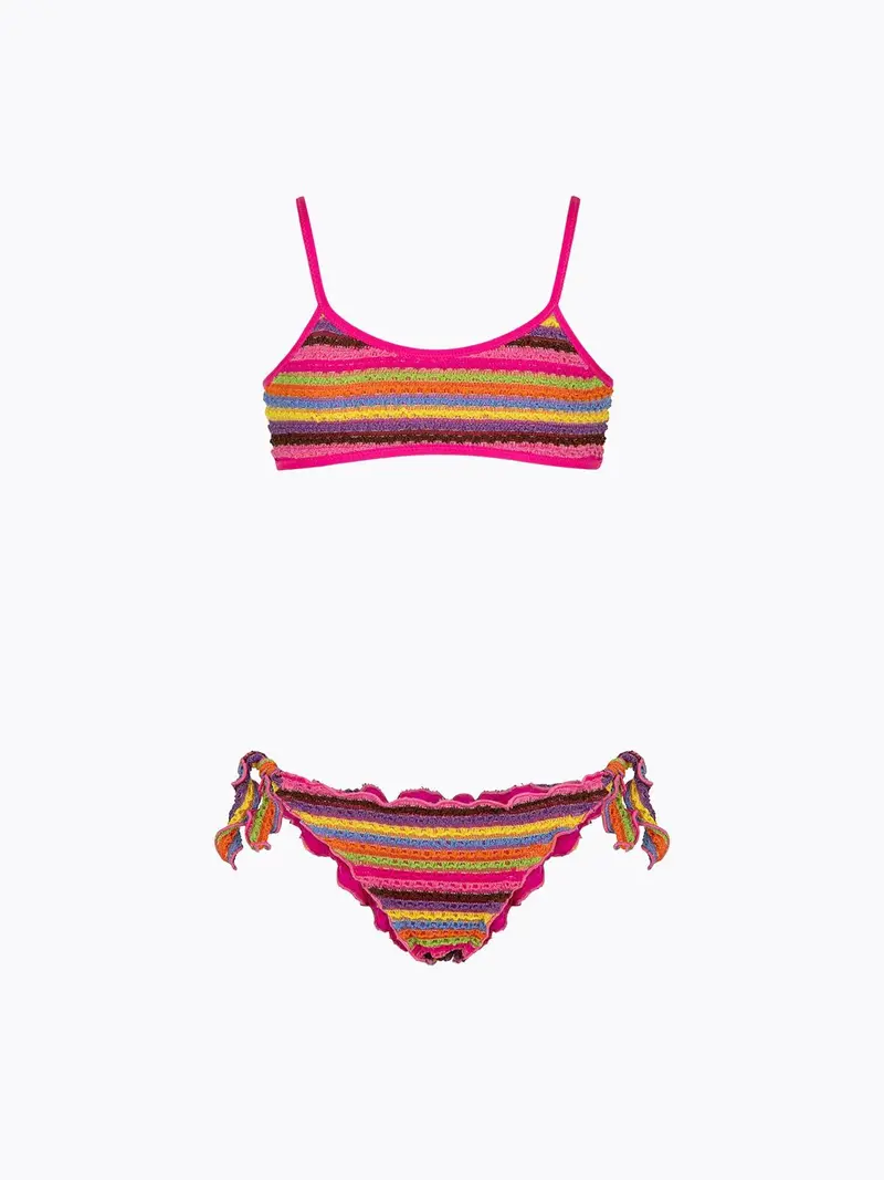 Bikini Bambina F**K Top con Slip Regolabile Multicolor