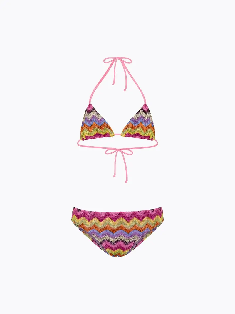 Bikini Bambina F**K Triangolo con Slip Fisso Multicolor