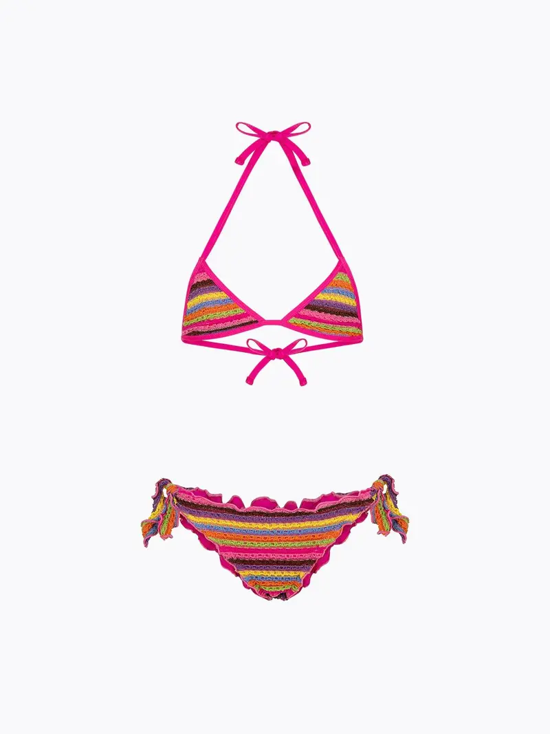 Bikini Bambina F**K Triangolo con Slip Regolabile Multicolor