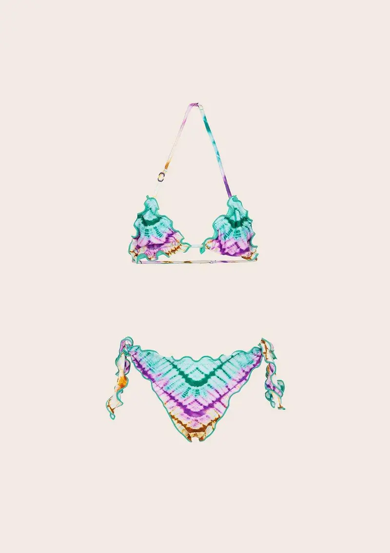 Bikini Bambina Triangolo con Slip Regoalbile Fantasia verde acqua