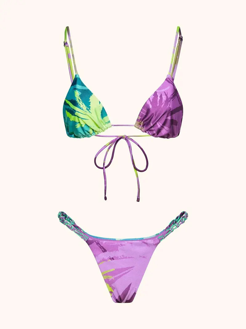 Bikini donna triangolo con slip fisso fantasia