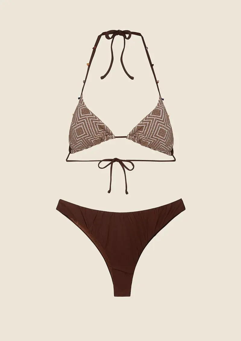 Bikini Donna Triangolo con Slip Fisso Marrone