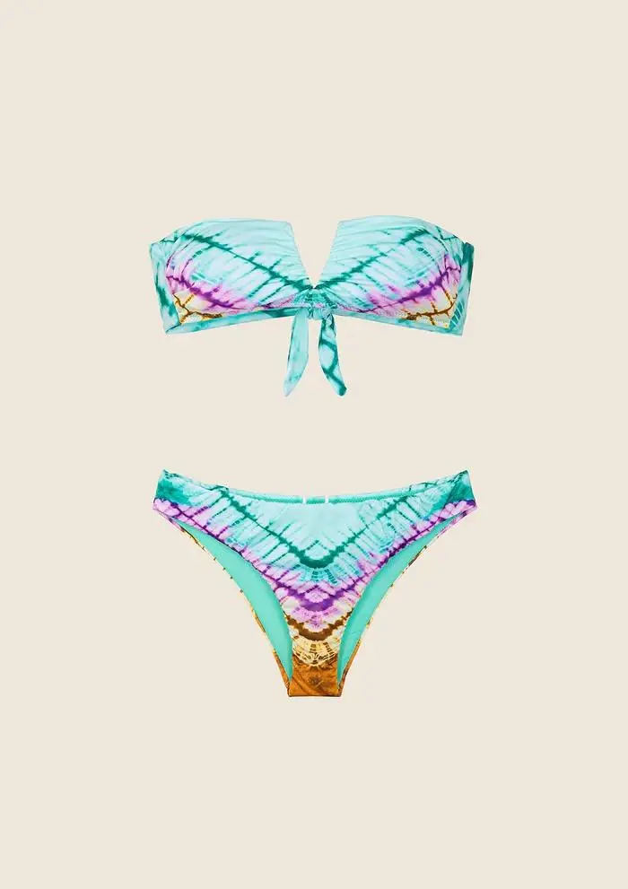 Bikini Fascia a V con Ferretto e Slip Fisso Fantasia