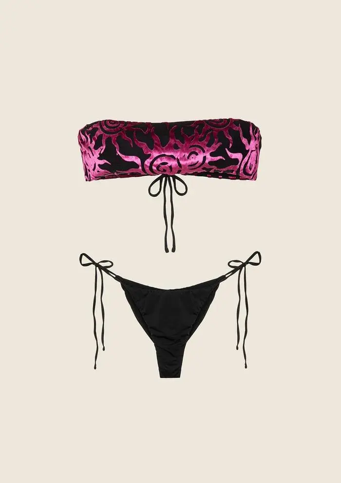 Bikini Fascia con Slip Regolabile Nero
