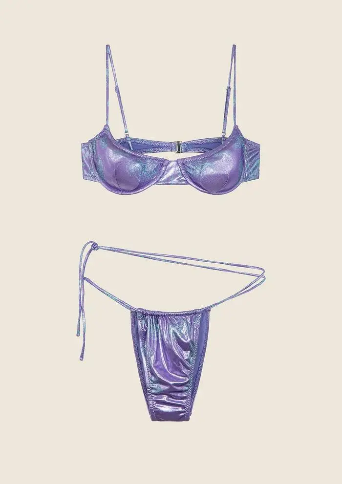 Bikini Reggiseno con Ferretto e Slip Brasiliano Regolabile Fantasia