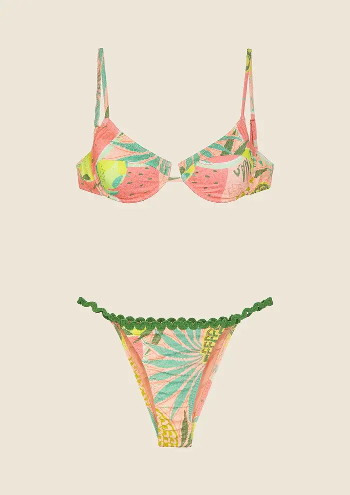 Bikini Reggiseno con Ferretto e Slip Regolabile Fantasia
