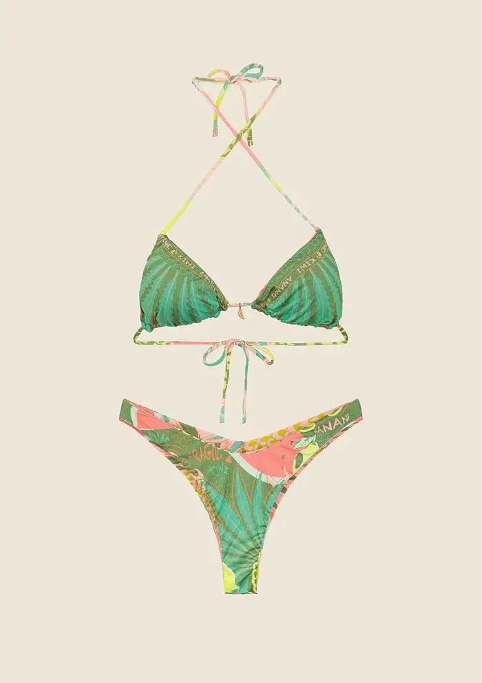 Bikini Reversibile Triangolo con Slip Americano Fisso Fantasia