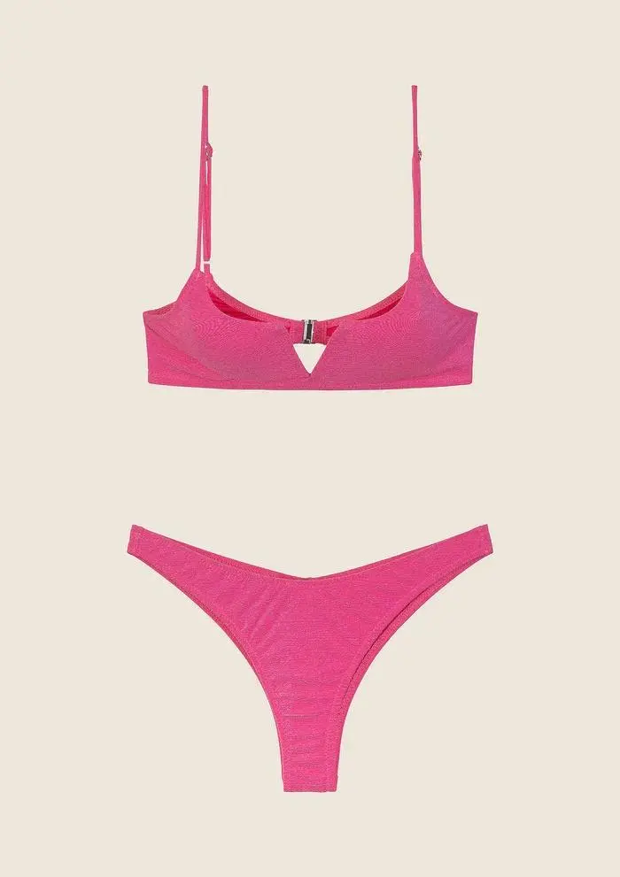 Bikini Top con Ferretto e Slip Americano Fisso Fucsia