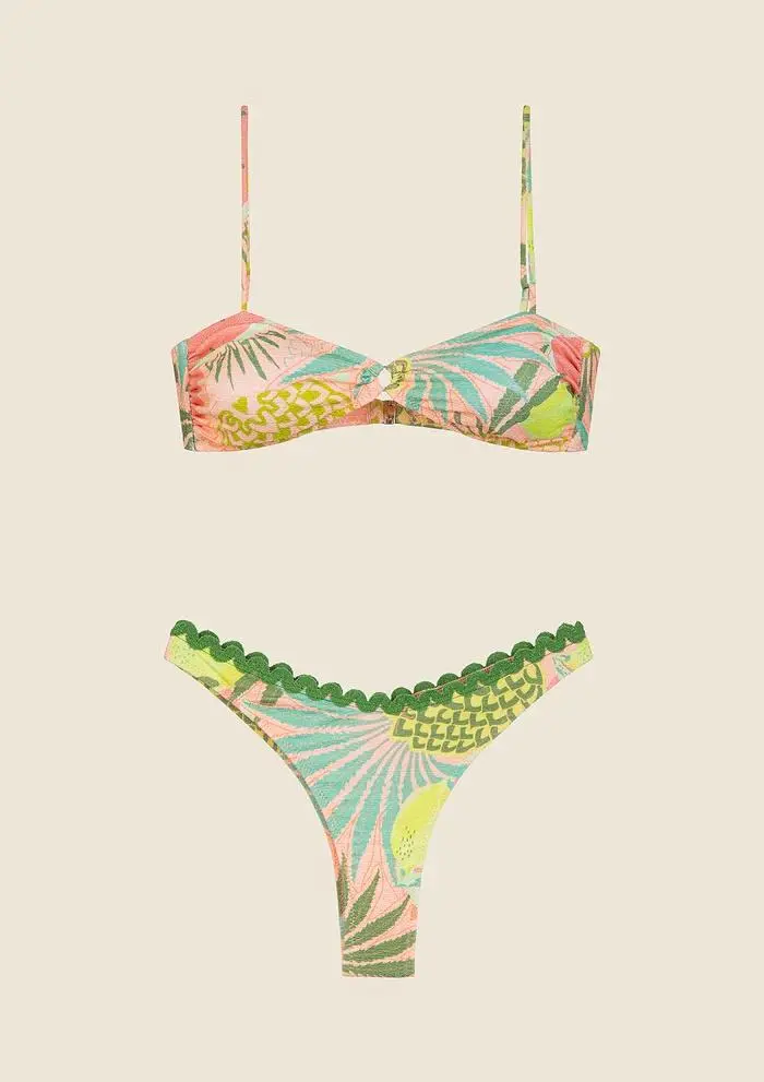 Bikini Top con Slip Americano Fisso Fantasia