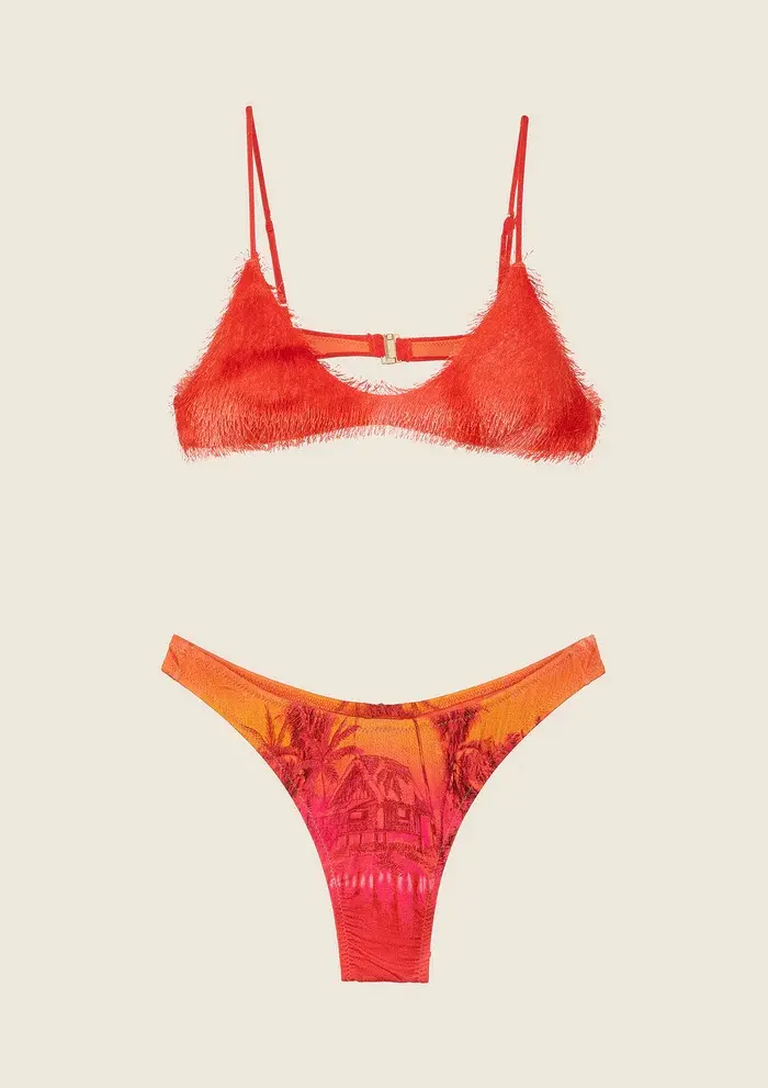 Bikini Top con Slip Americano Fisso Fantasia