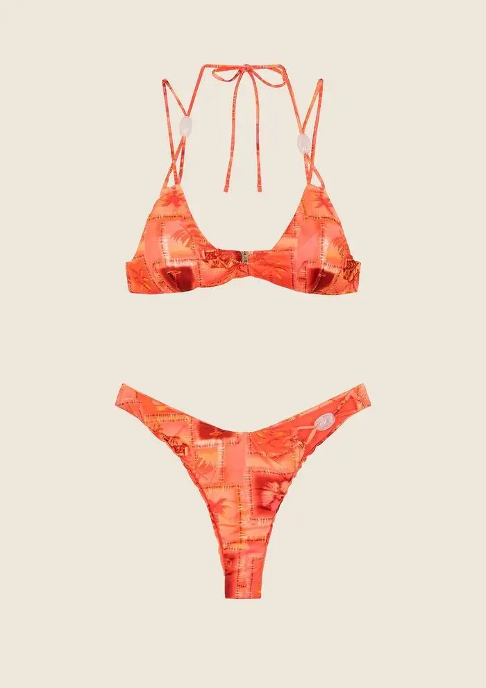 Bikini Top con Slip Americano Fisso Fantasia