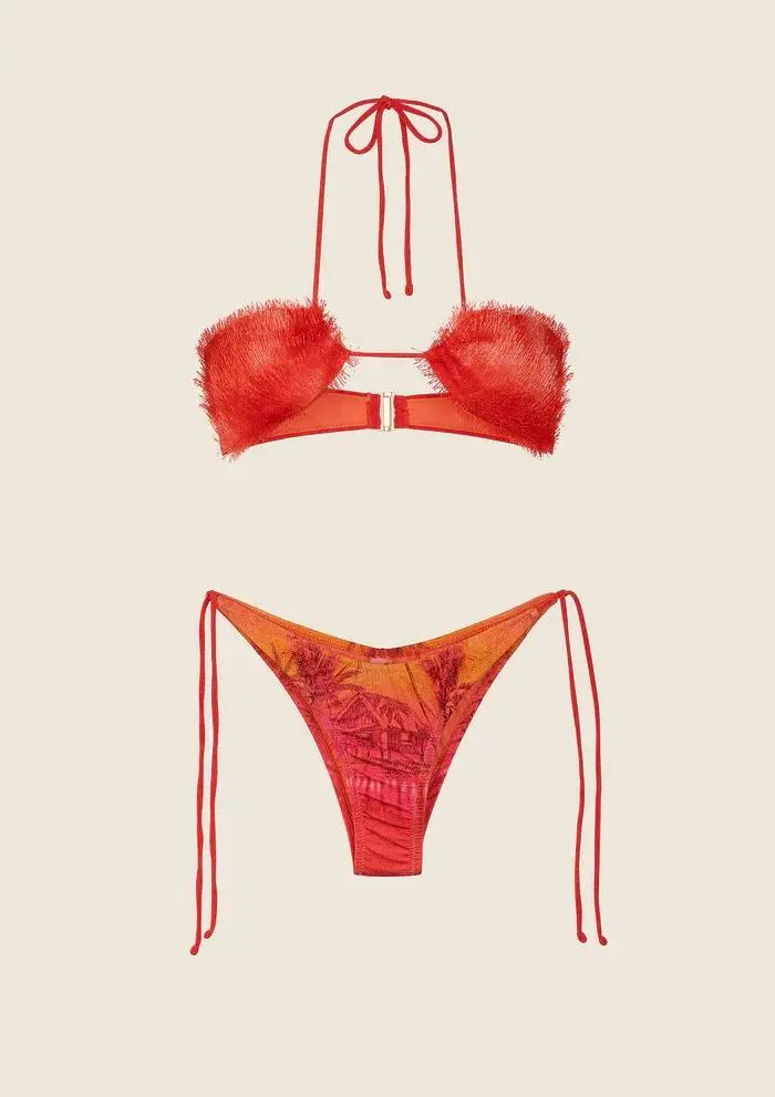 Bikini Top con Slip Americano Regolabile Fantasia