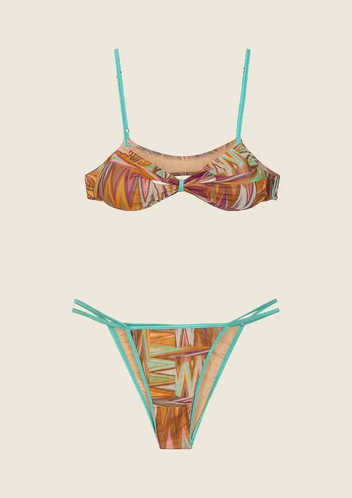 Bikini Top con Slip Fisso Fantasia