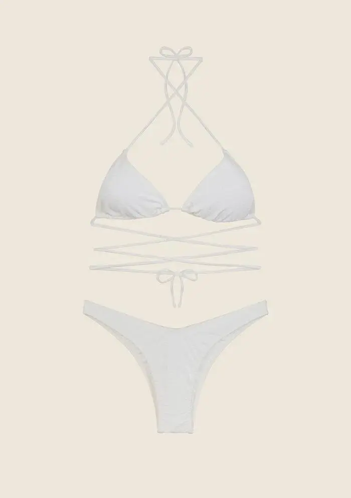 Bikini Triangolo con Slip Americano Fisso Bianco