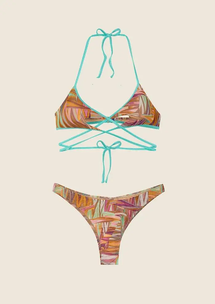 Bikini Triangolo con Slip Americano Fisso Fantasia