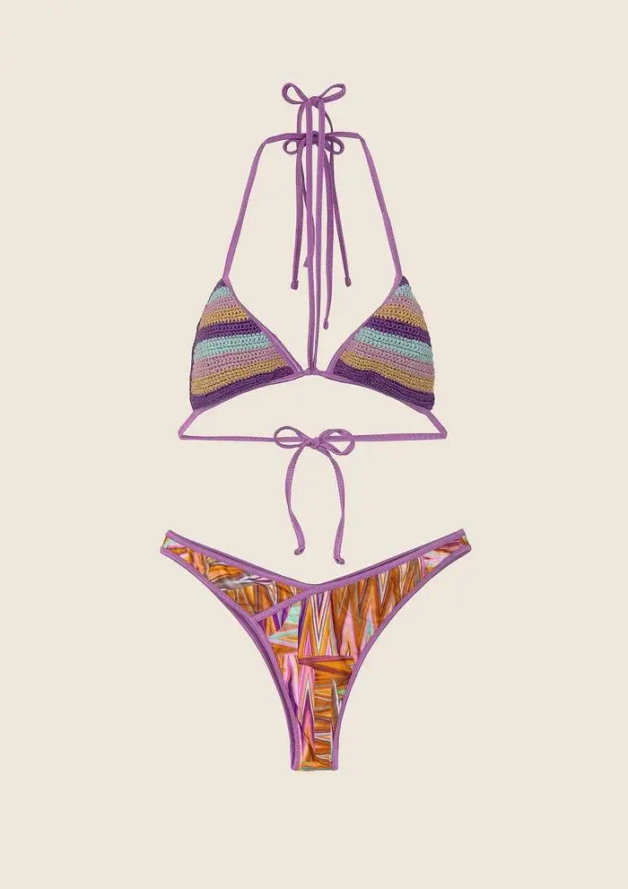 Bikini Triangolo con Slip Americano Fisso Fantasia
