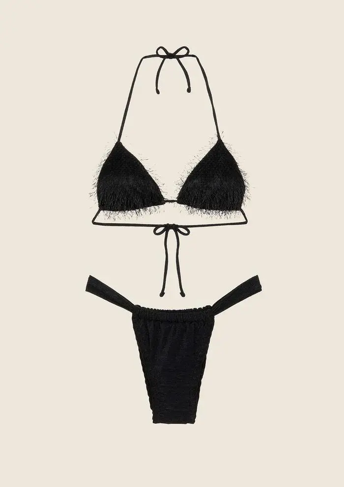 Bikini Triangolo con Slip Brasiliano Fisso Nero