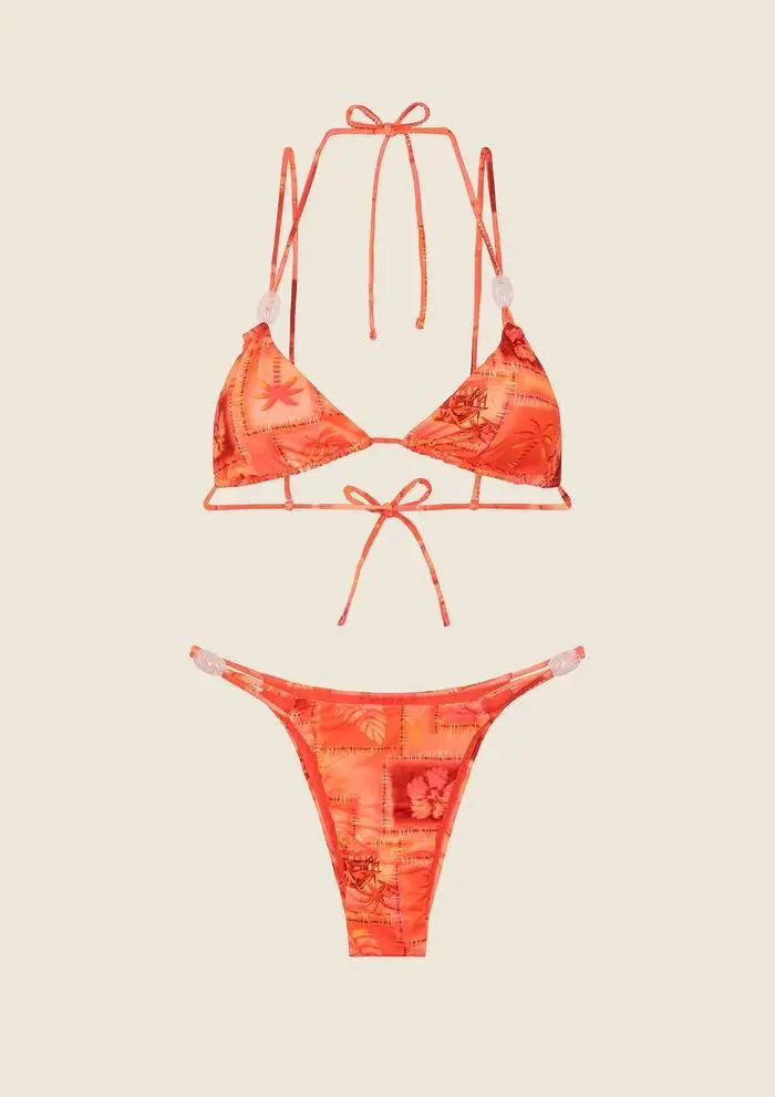 Bikini Triangolo con Slip Fisso Fantasia