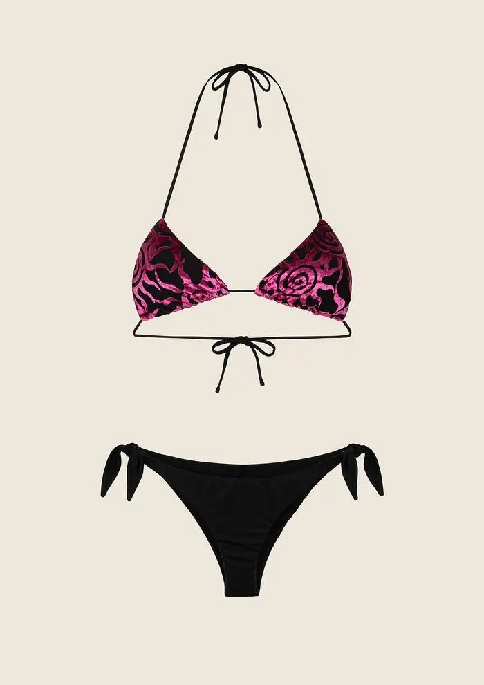 Bikini Triangolo con Slip Regolabile Nero