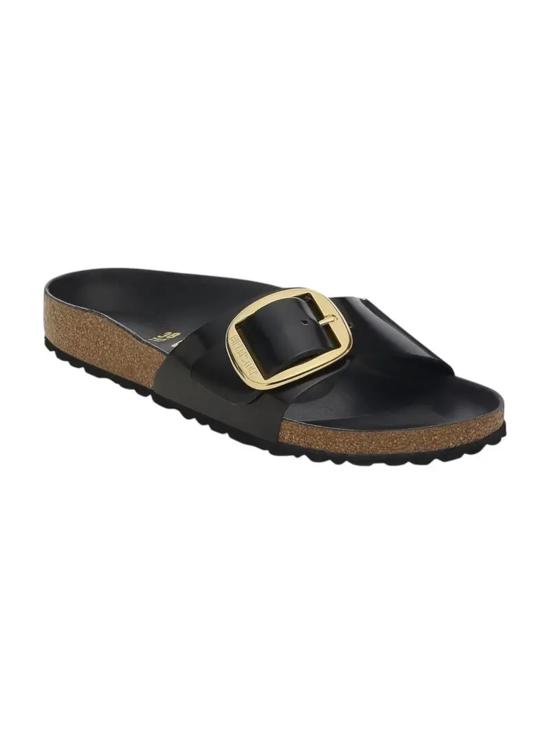 BIRKENSTOCK Sandalo Donna Madrid Big Buckle shine black, Natural Leather 1022650 Nero