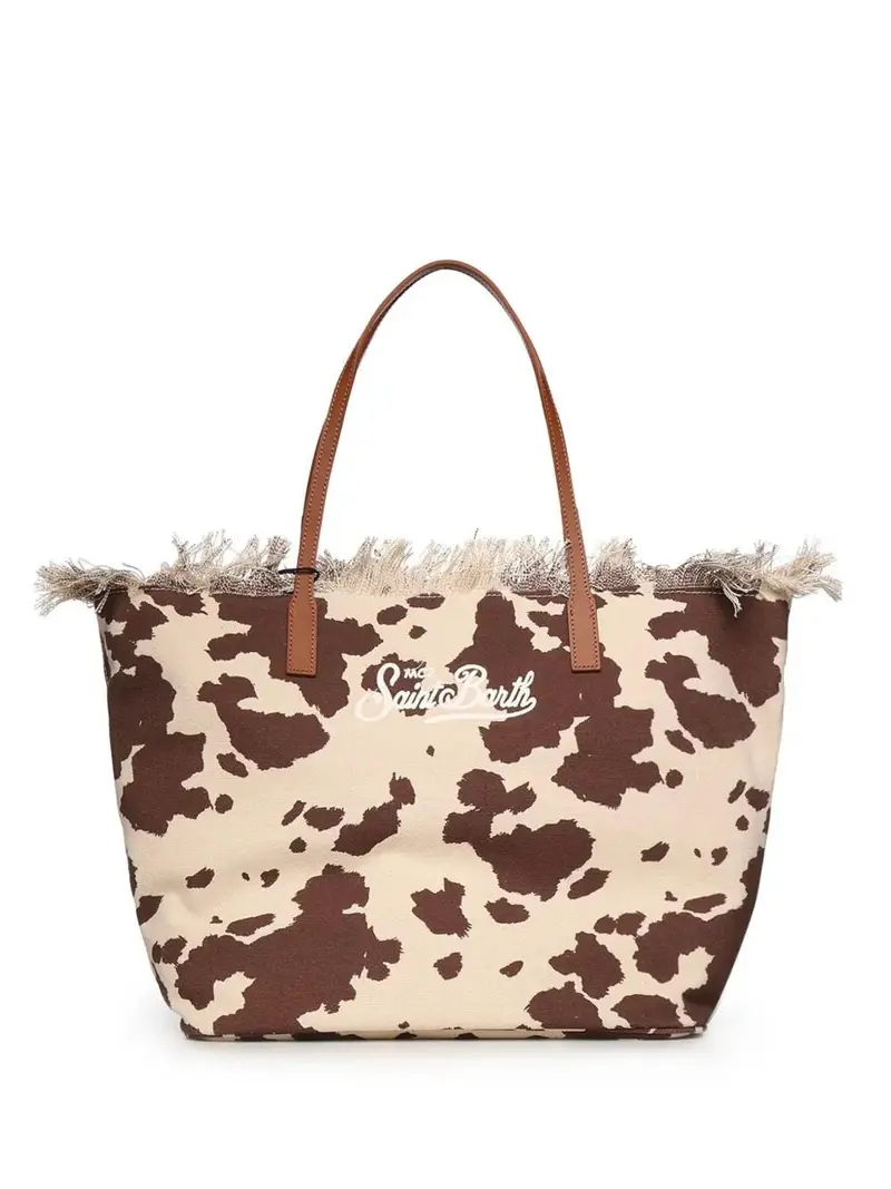 Borsa City regular in canvas con stampa muccata