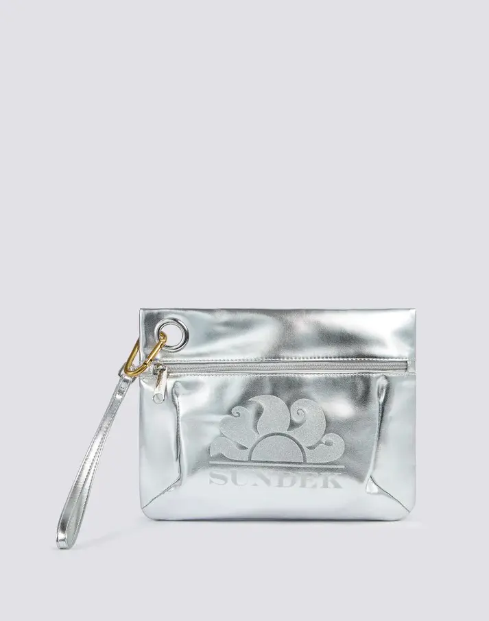 Borsa clutch laminata con logo