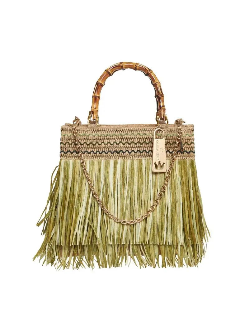 borsa media con frange in rafia