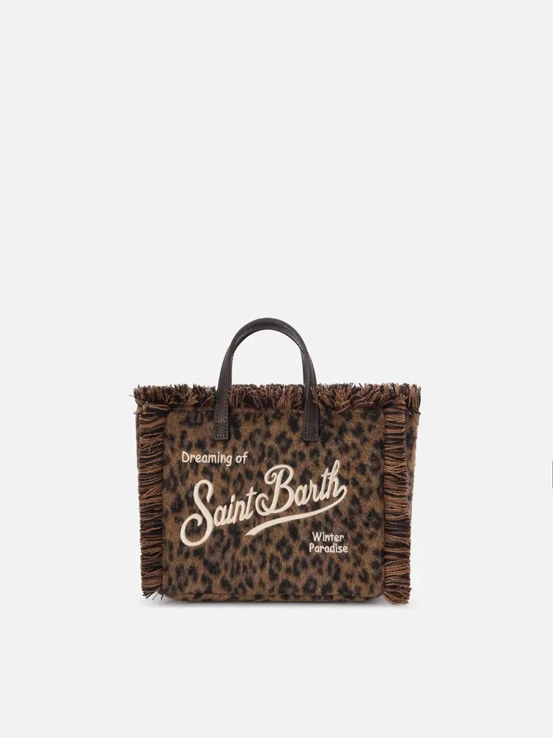 Borsa Mini Vanity in feltro con stampa leopardo