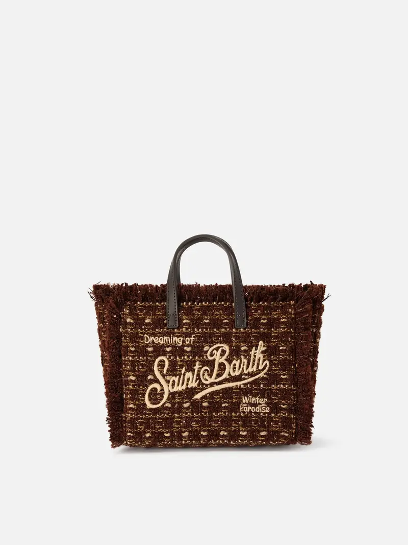 Borsa Mini Vanity marrone in tweed con ricamo logo