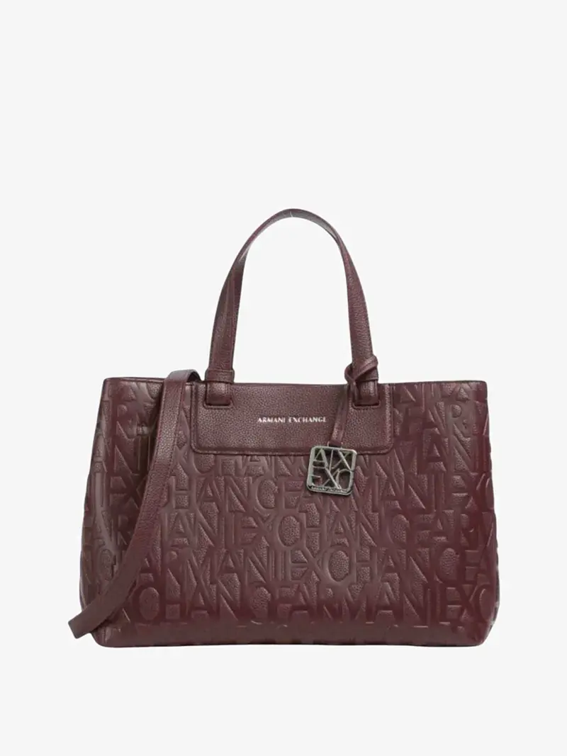 Borsa Shopper Armani Exchange Stampa Monogramma Marrone