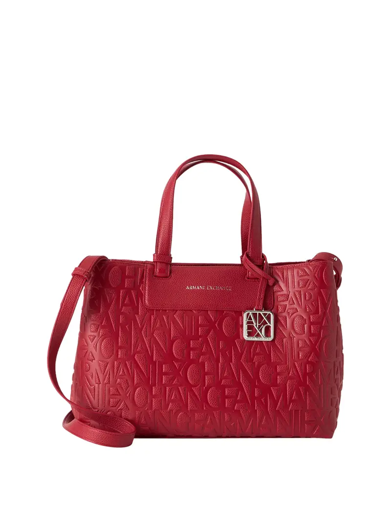 Borsa Shopper Armani Exchange Stampa Monogramma Rosso