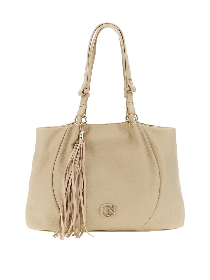 Borsa Shopper Cafè Noir Morbida Shopping Con Pieghe In Materiale Sintetico - Beige