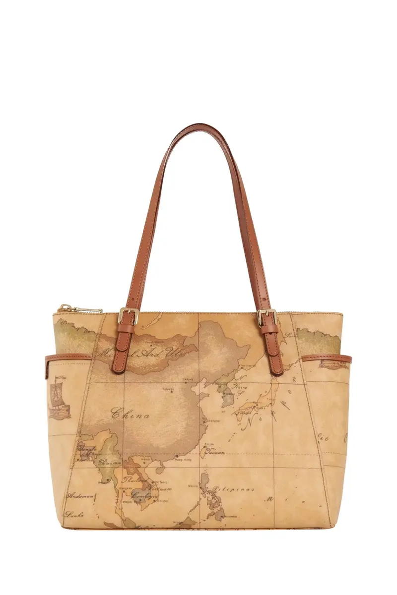 Borsa Shopping Bag Con Fibbie Geo Classico Naturale