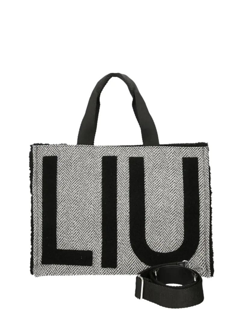 Borsa Tote Grande In Tessuto Check Liu Jo - Nero