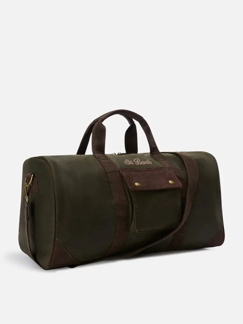 Borsone Jetleg verde militare in tessuto cerato con ricamo logo