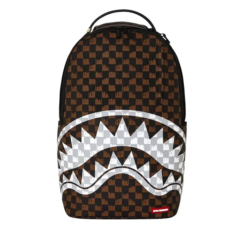 Brown and cream drip check backpack