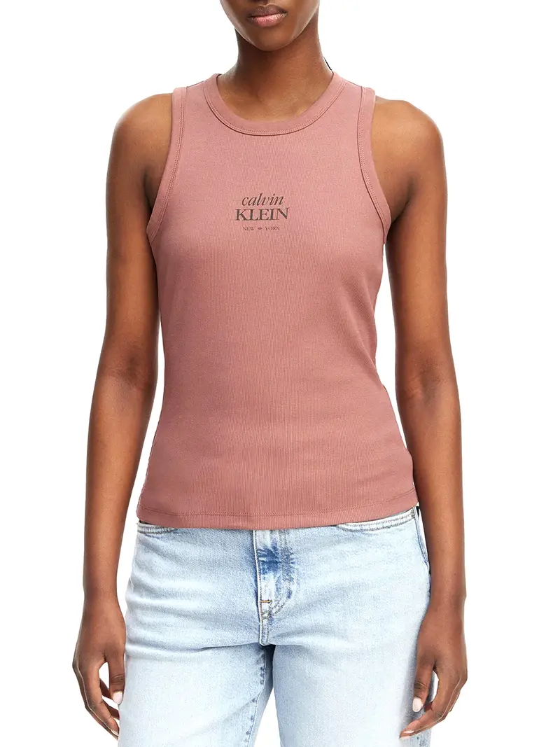 Calvin Klein Canotta In Cotone A Costine Sllim - Marrone