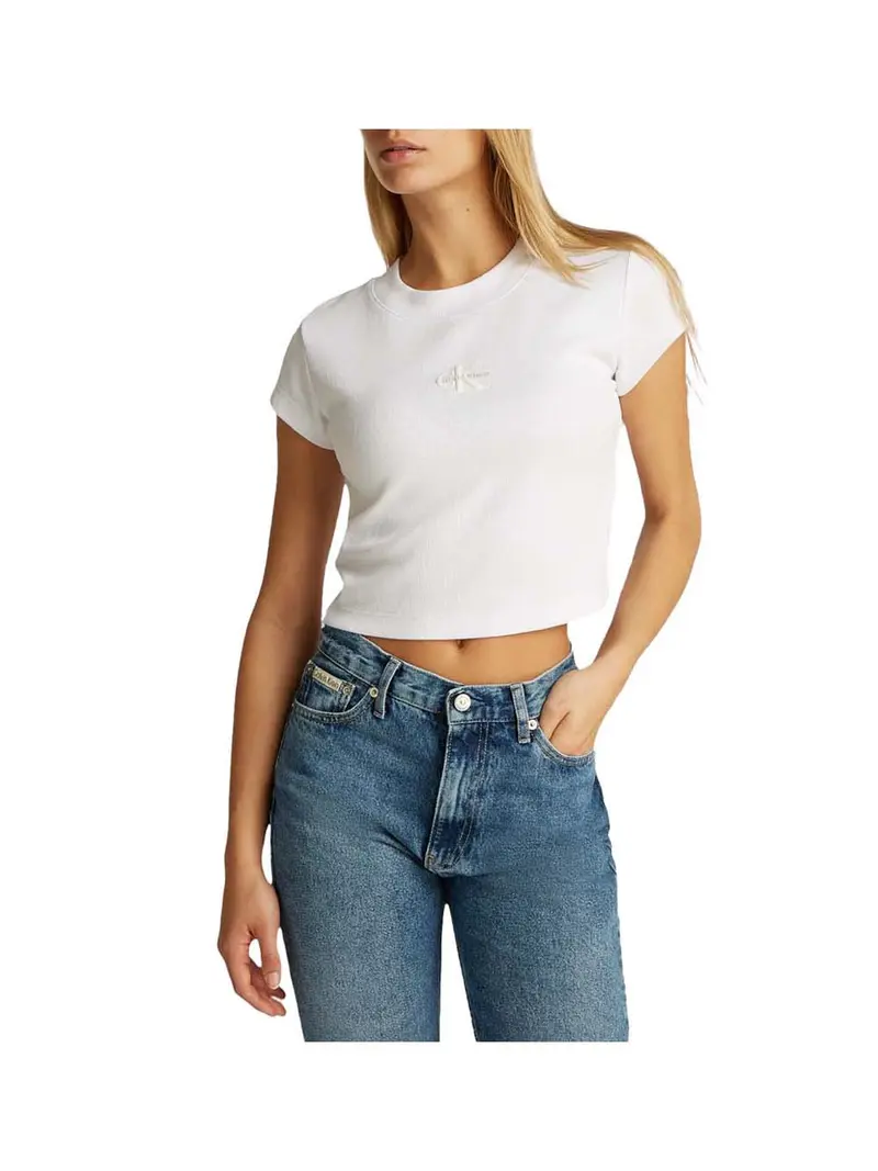 Calvin Klein Donna T-Shirt Monogram Baby Tee - Bianco