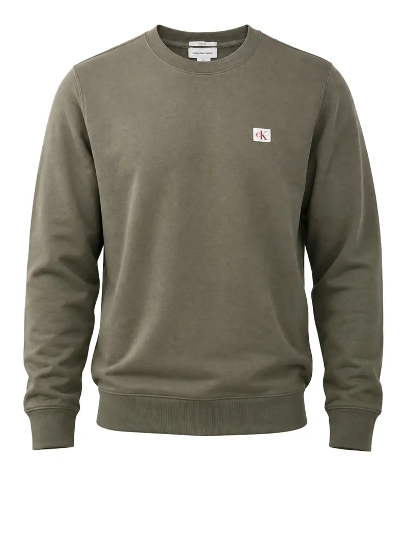 Calvin Klein Felpa Logo Ricamato Olive